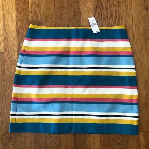 NWT LOFT Womens Size 10 Mini Skirt Multicolor Stripe Cotton Lined - Picture 1 of 5